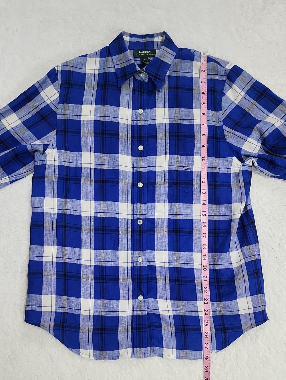 Lauren Ralph Lauren Long Sleeve 100% Linen Plaid Button Down Shirt - Picture 5 of 7